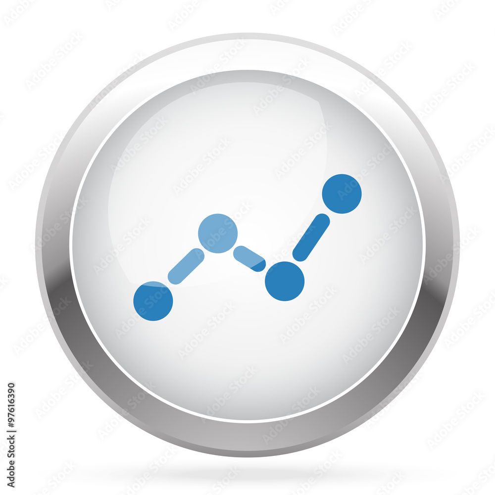 Blue Graph icon on white glossy chrome app button Blue Graph icon on white glossy chrome app button