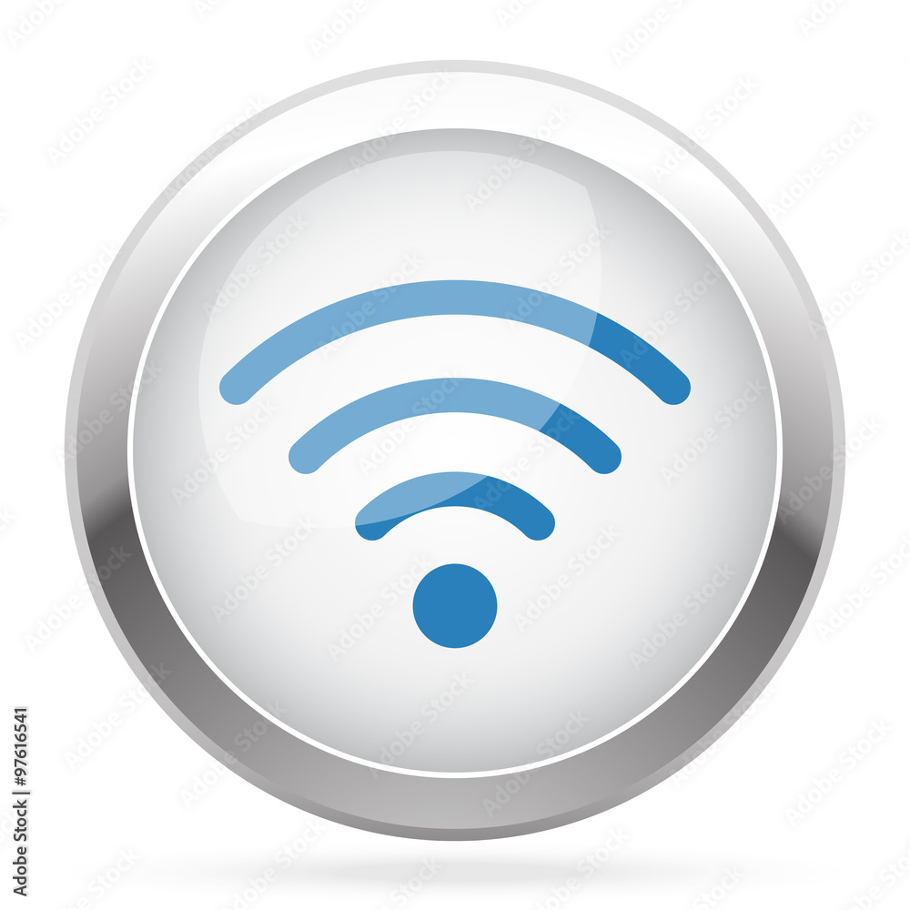Blue Wireless icon on white glossy chrome app button Blue Wireless icon on white glossy chrome app button