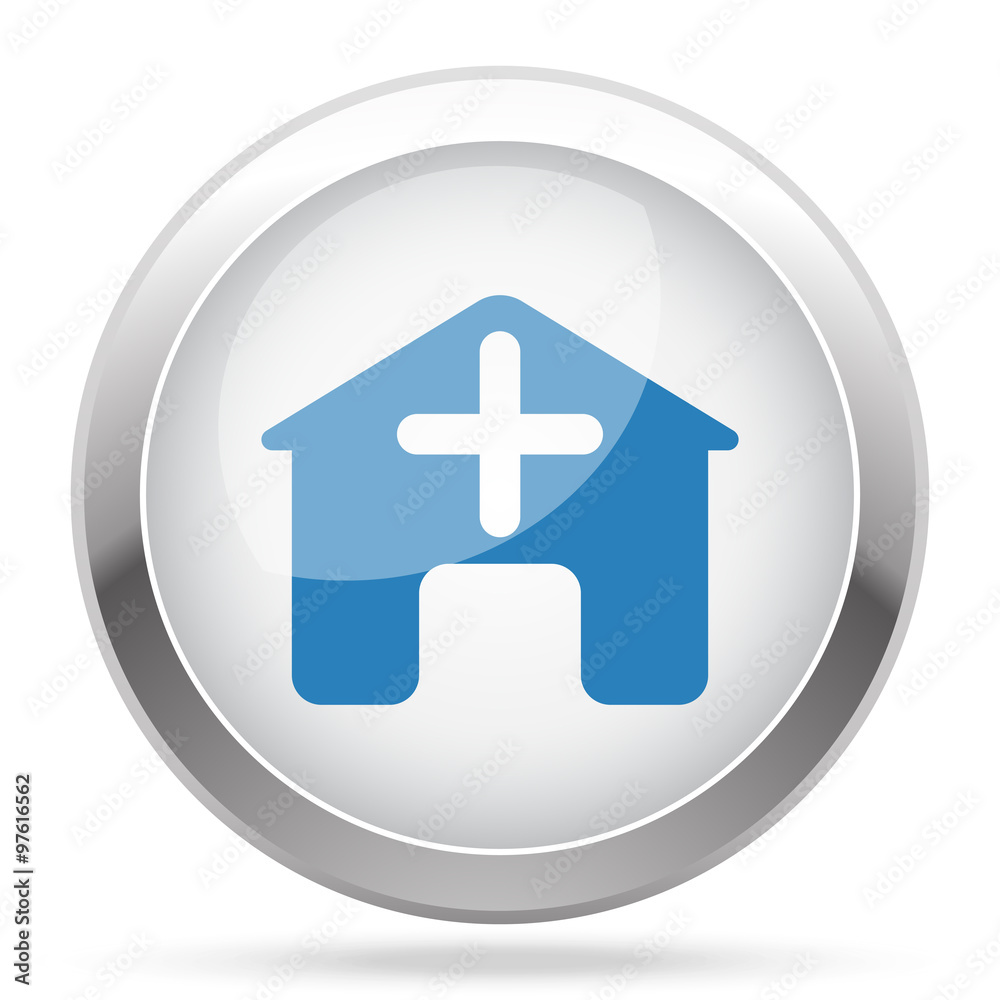 Fototapeta premium Blue Hospital icon on white glossy chrome app button