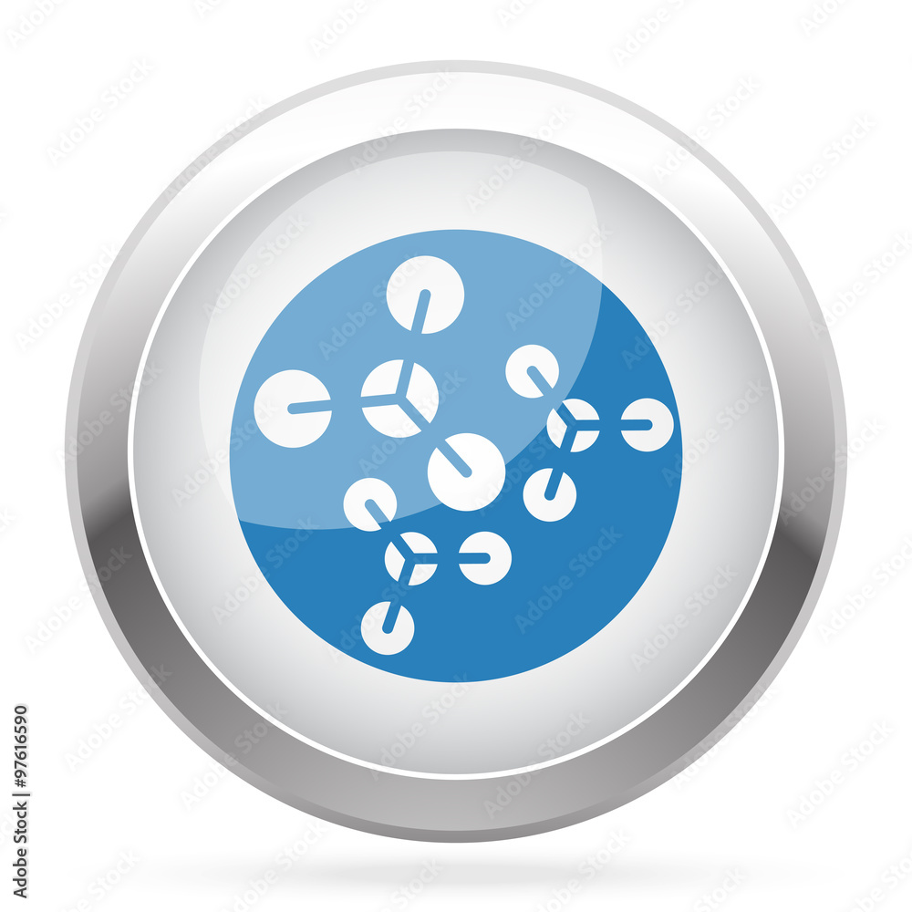 Blue Molecules icon on white glossy chrome app button Blue Molecules icon on white glossy chrome app button