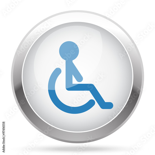 Blue Wheel Chair icon on white glossy chrome app button