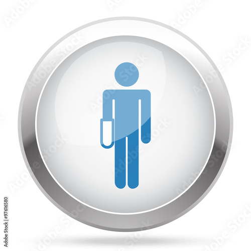 Blue Hand icon on white glossy chrome app button