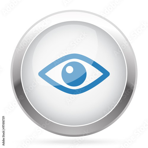 Blue Eye icon on white glossy chrome app button