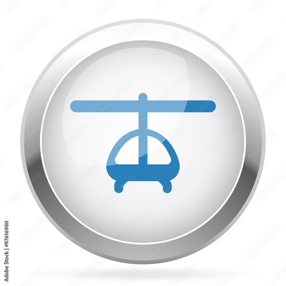 Blue Helicopter icon on white glossy chrome app button Blue Helicopter icon on white glossy chrome app button