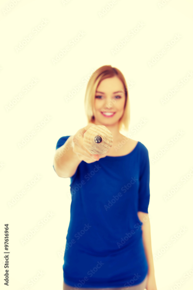 Woman pointing on you with pencil. Woman pointing on you with pencil.