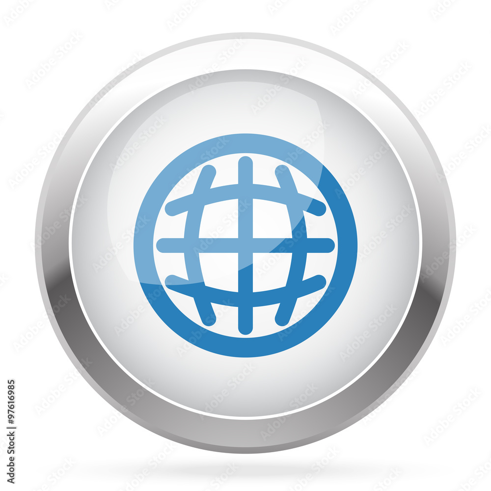 Blue International icon on white glossy chrome app button Blue International icon on white glossy chrome app button