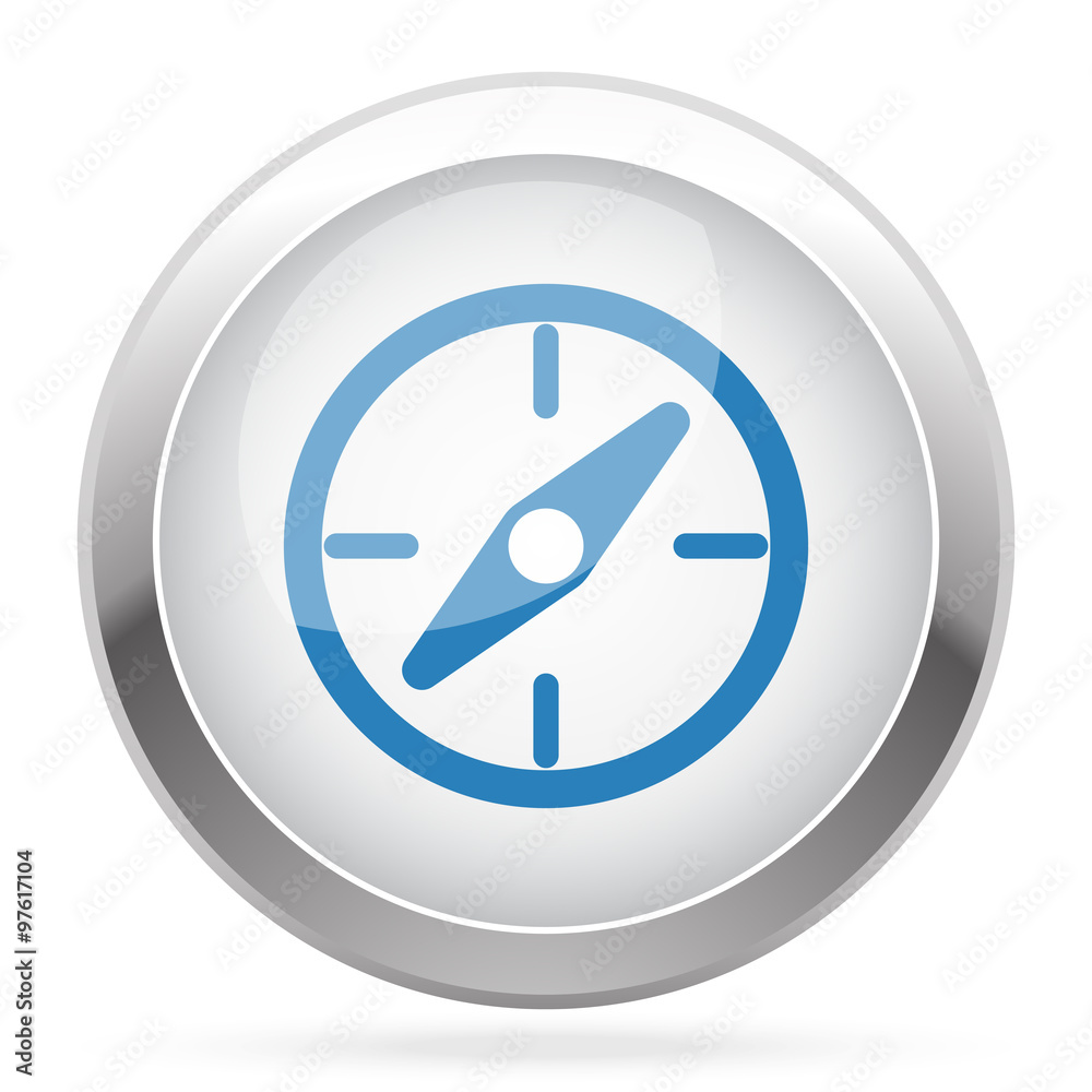 Blue Compass icon on white glossy chrome app button Blue Compass icon on white glossy chrome app button