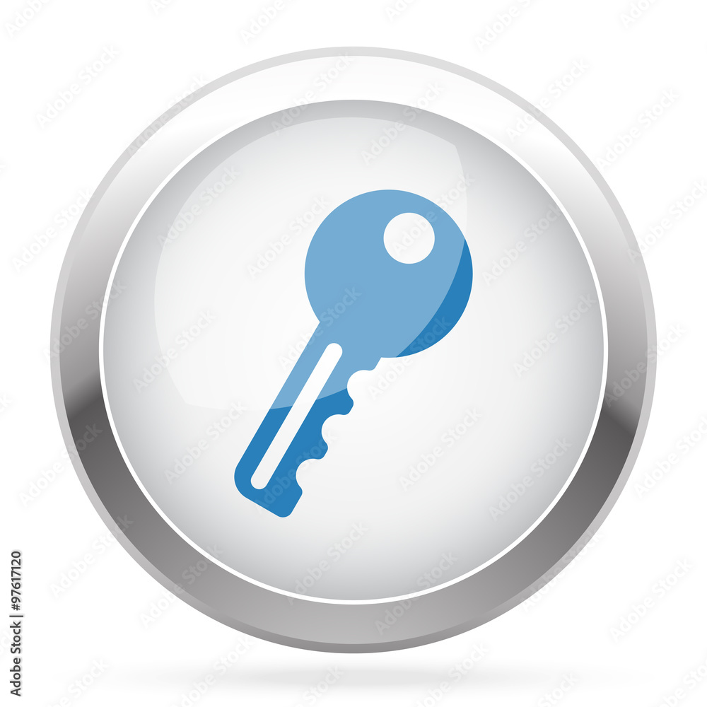 Blue Key icon on white glossy chrome app button Blue Key icon on white glossy chrome app button