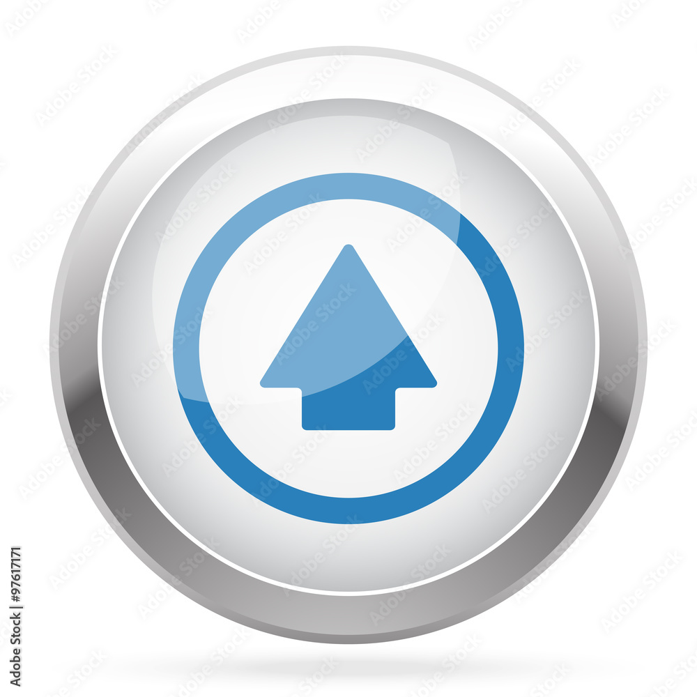 Blue Arrow Up icon on white glossy chrome app button Blue Arrow Up icon on white glossy chrome app button