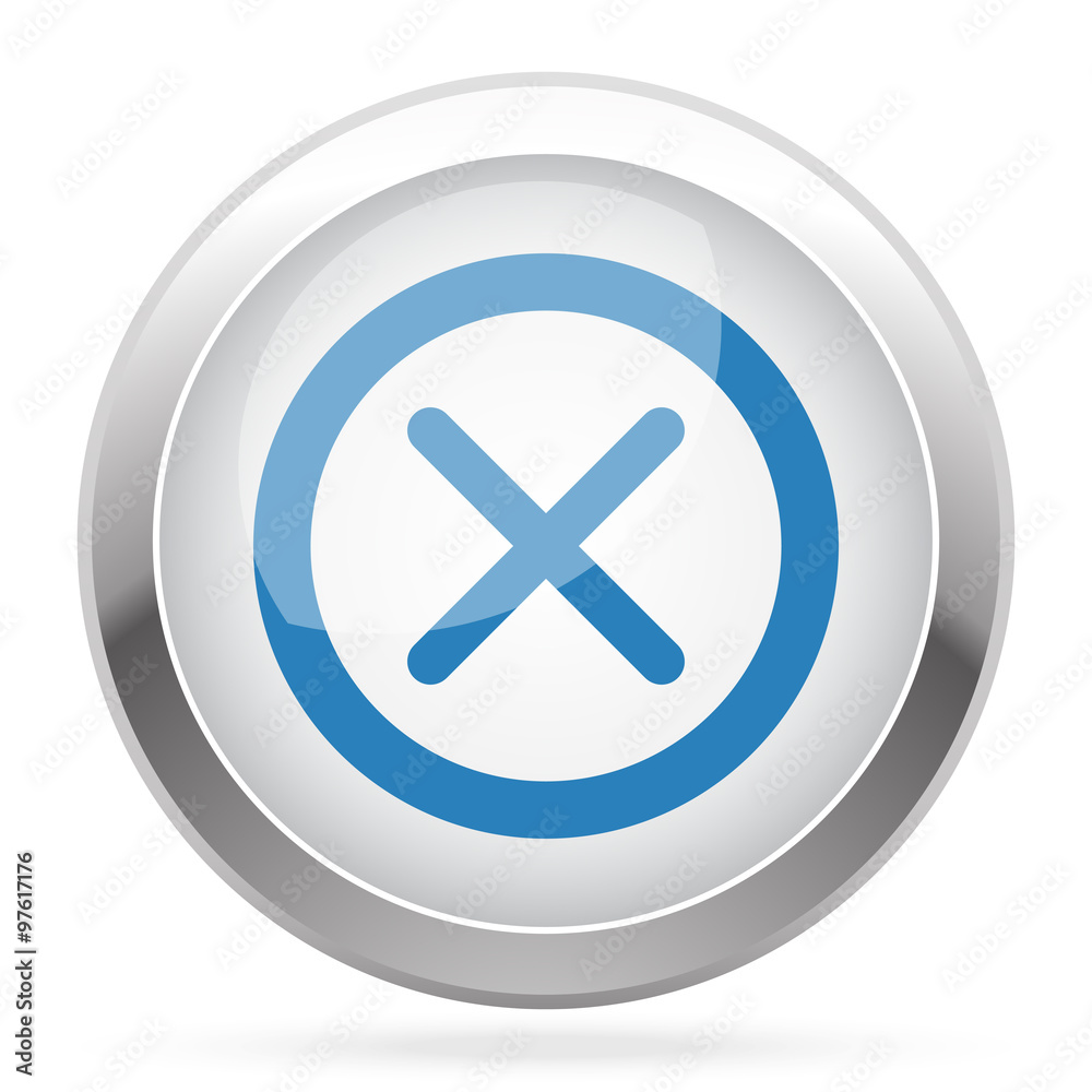 Blue Cancel icon on white glossy chrome app button Blue Cancel icon on white glossy chrome app button