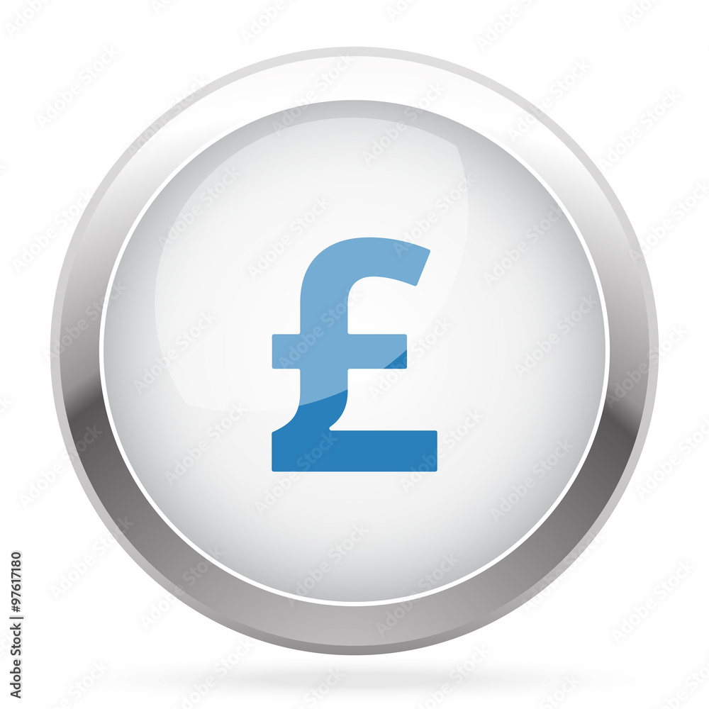 Blue Pound icon on white glossy chrome app button Blue Pound icon on white glossy chrome app button