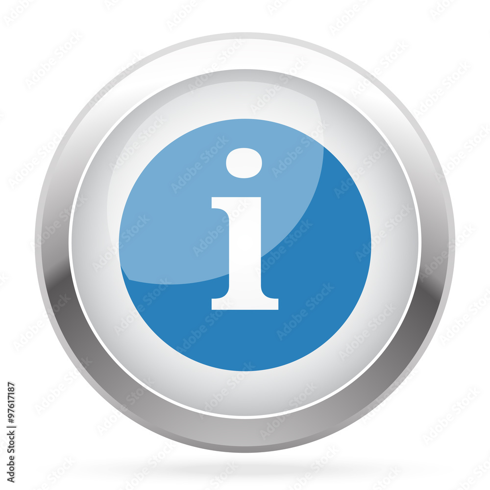 Blue Information icon on white glossy chrome app button Blue Information icon on white glossy chrome app button