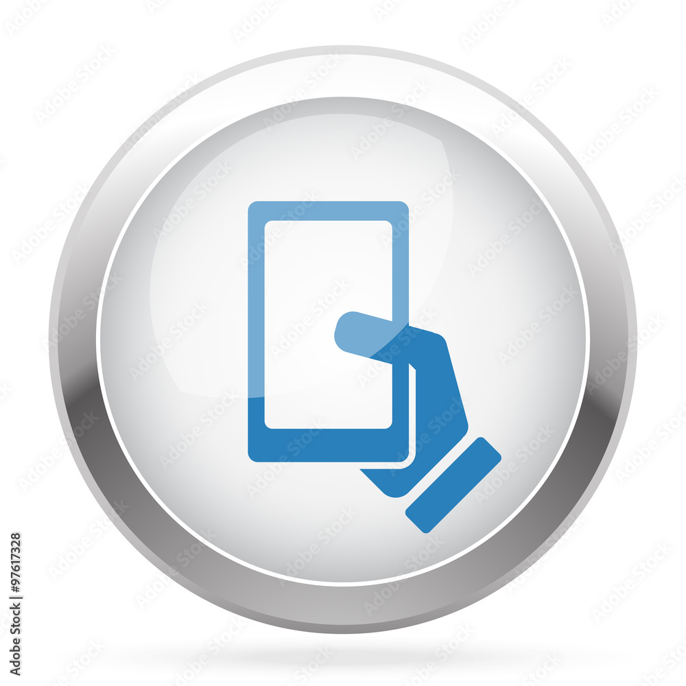 Blue Smartphone icon on white glossy chrome app button Blue Smartphone icon on white glossy chrome app button
