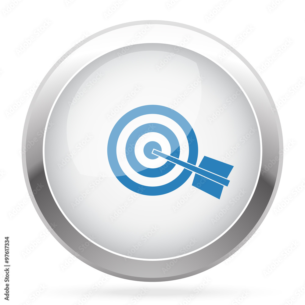 Blue Target icon on white glossy chrome app button Blue Target icon on white glossy chrome app button