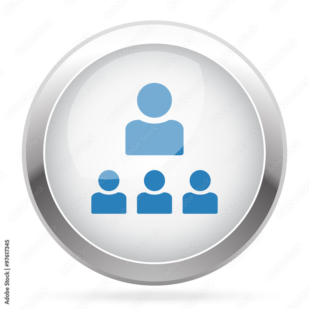 Blue Organization icon on white glossy chrome app button Blue Organization icon on white glossy chrome app button