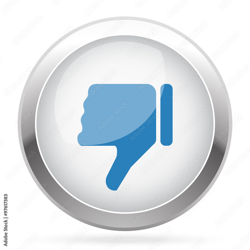 Blue Thumb Down icon on white glossy chrome app button Blue Thumb Down icon on white glossy chrome app button
