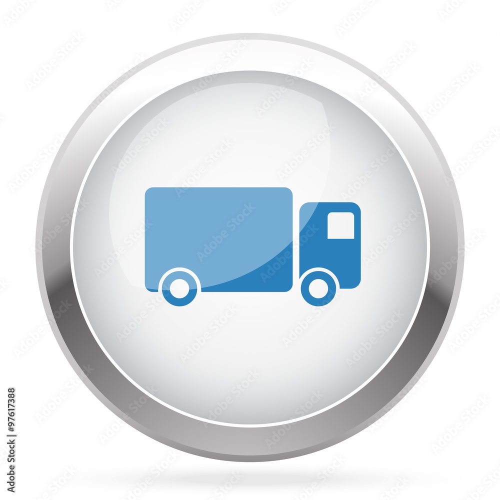 Blue Delivery Truck icon on white glossy chrome app button Blue Delivery Truck icon on white glossy chrome app button