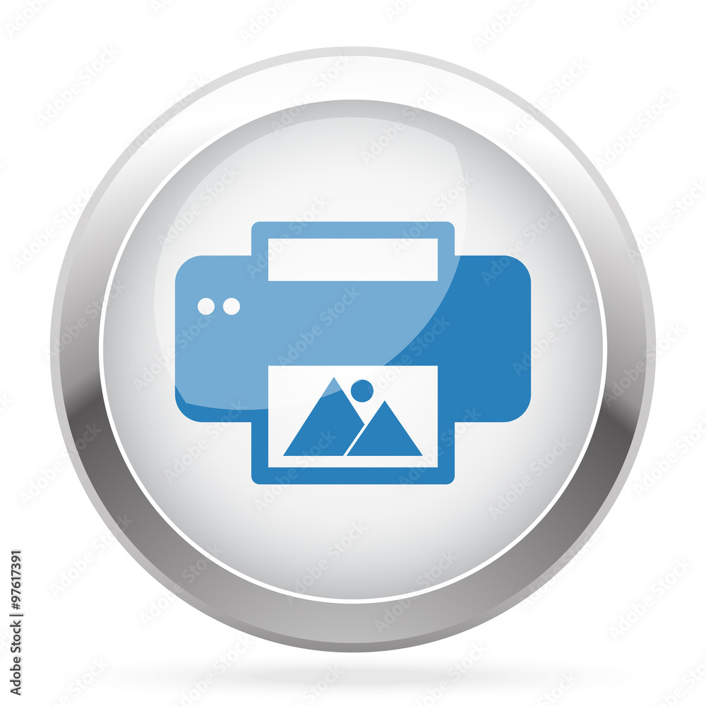 Blue Photo Printing icon on white glossy chrome app button Blue Photo Printing icon on white glossy chrome app button