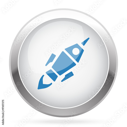 Blue Rocket Launch icon on white glossy chrome app button