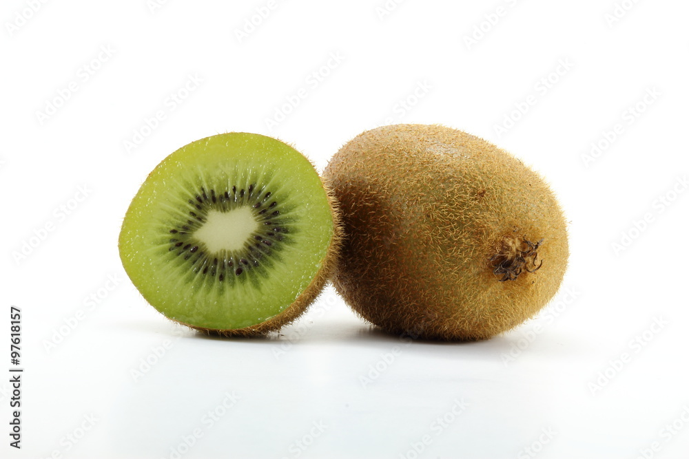 Full And Cleaved Kiwi Fruits On White Background Full And Cleaved Kiwi Fruits On White Background