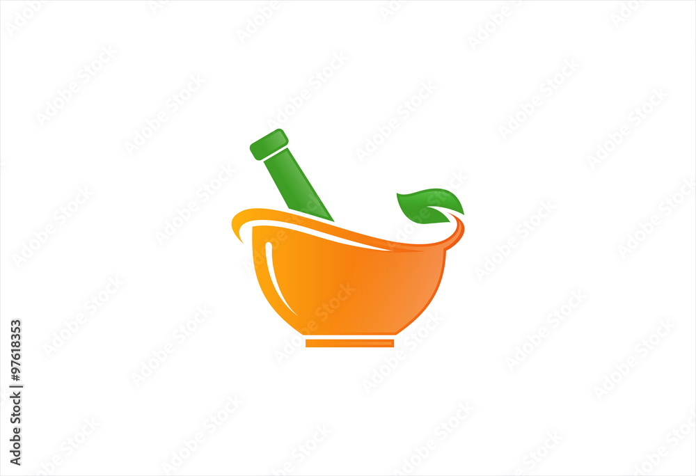Mortar and pestle vector design represents herbal medicine pharmacy