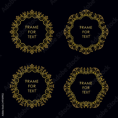 Set of four elegant golden frame isolated on black background