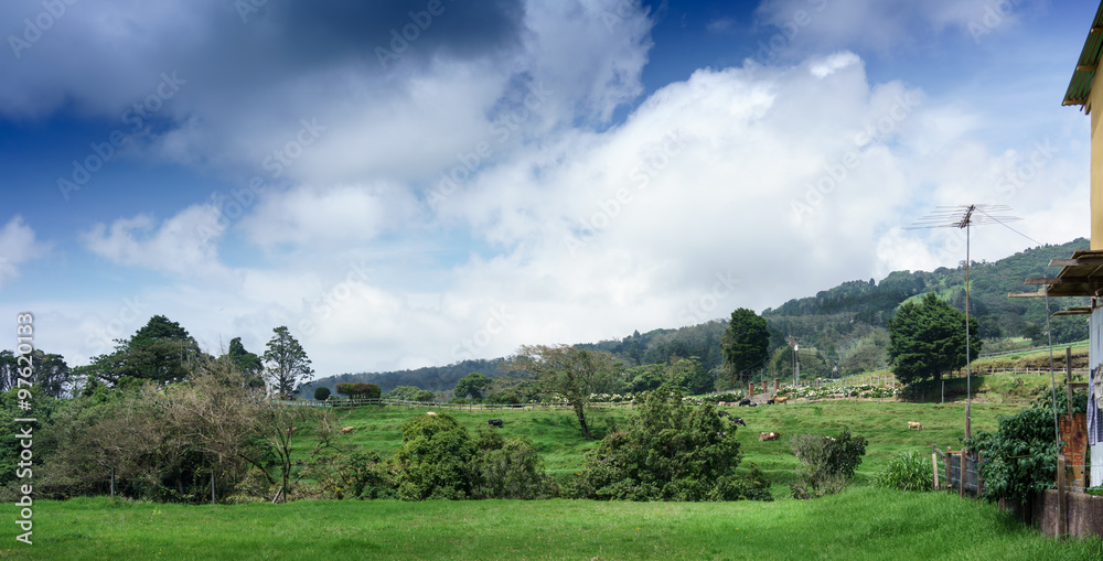 Rural landscape against cloudy sky, Costa Rica