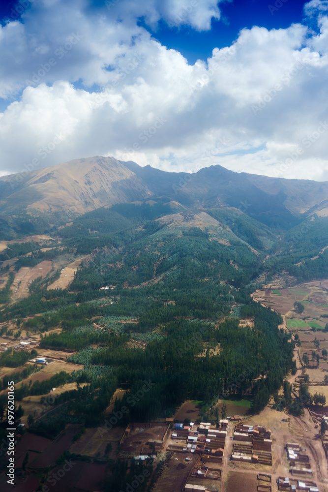 Aerial view of Andes mountains, Cusco, Peru