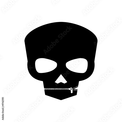 illustration vector black and white human skull with zipper close mouth