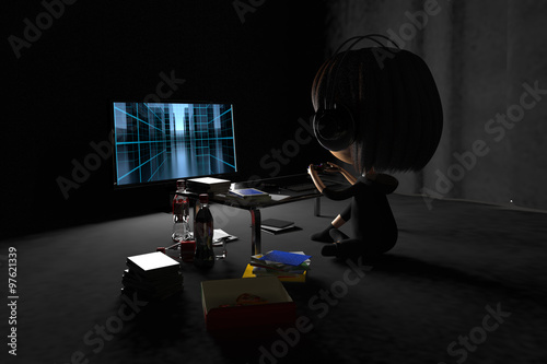 暗い部屋でゲームをする人物の後ろ姿 Stock Illustration Adobe Stock