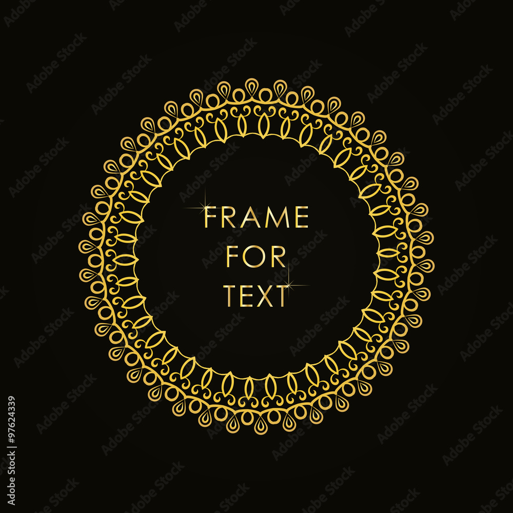 Naklejka premium Elegant golden frame in trandy outline style with space for text, isolated on black background