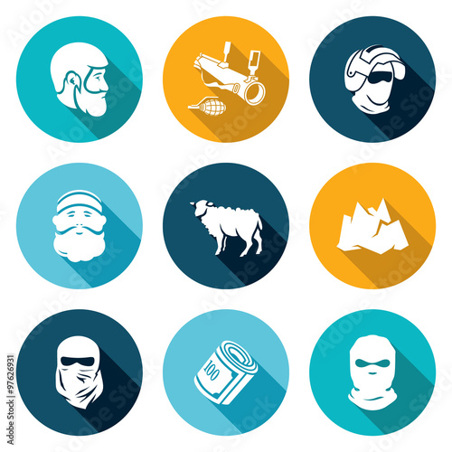 Caucasus Icons Set. Vector Illustration.