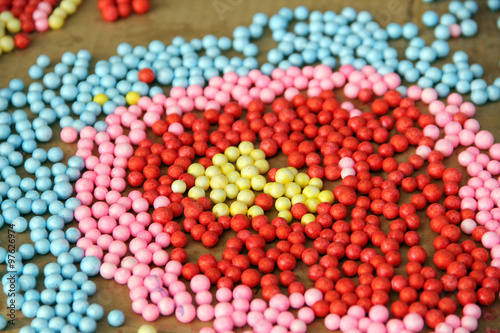 Foam bead / A picture of colorful foam beads used for making crafts or artworks