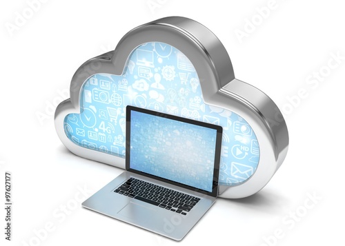 3d cloud symbol and laptop