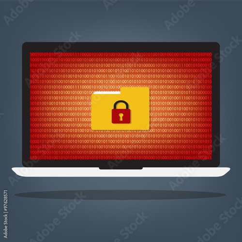 Laptop computer have folder locked key with ransomeware and malw