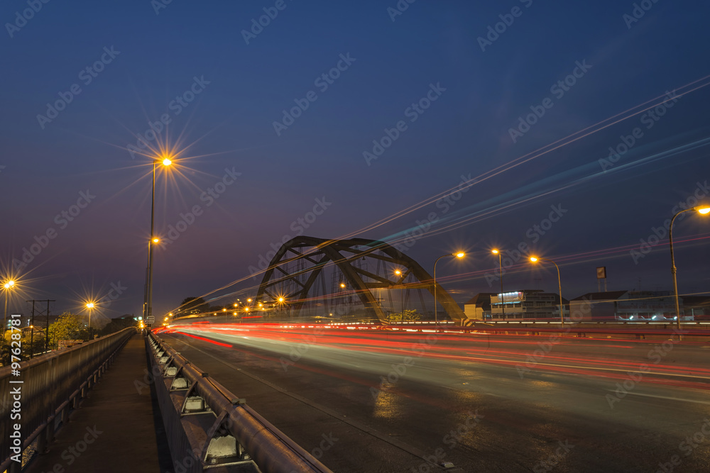 Fototapeta premium Speed lines on the bridge in city.