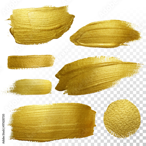 Carta da parati oro - Carta da parati Vector gold paint smear stroke stain set.