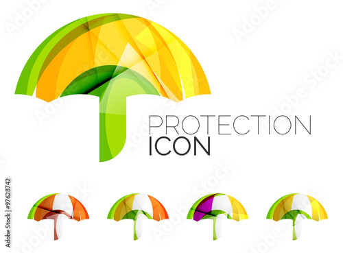 Set of abstract umbrella icons, business logotype protection concepts, clean modern geometric design