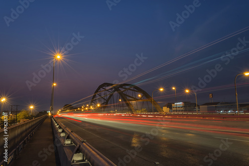 Speed lines on the bridge in city.