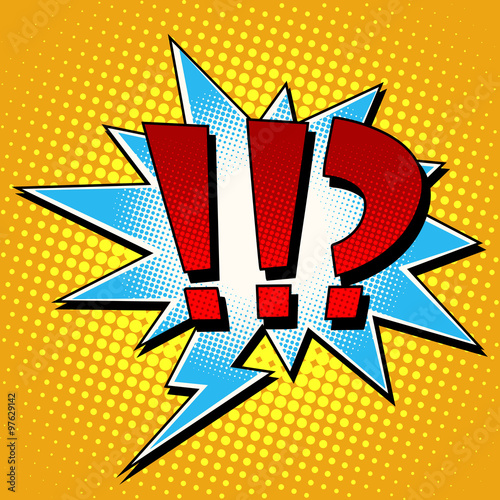 Questions exclamation marks comic bubble retro text