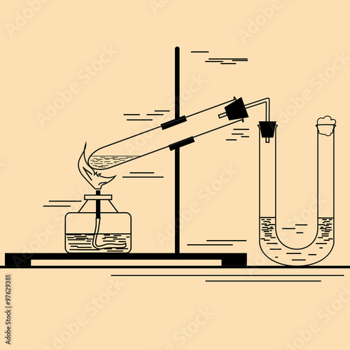 Chemical experiment with two test tubes and burners