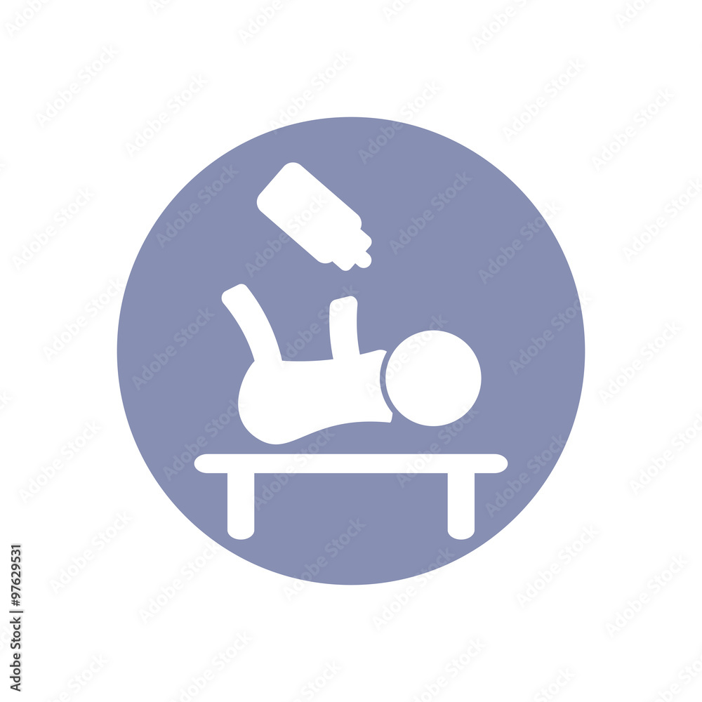 Baby flat icon on bed and milk