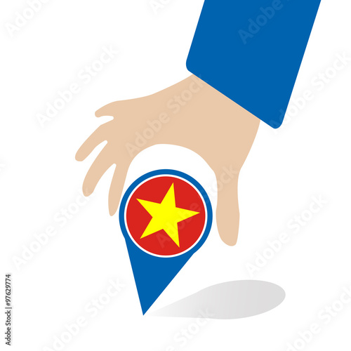 ASEAN Economic Community, AEC in businessman hand pin with Vietnam, for design present in vector photo