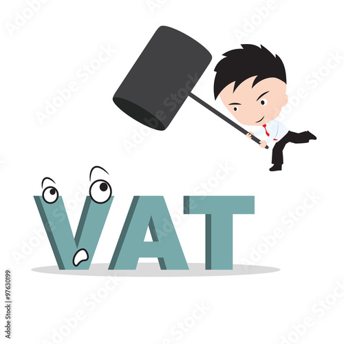 Businessman holding hammer and aiming to smash the wording 