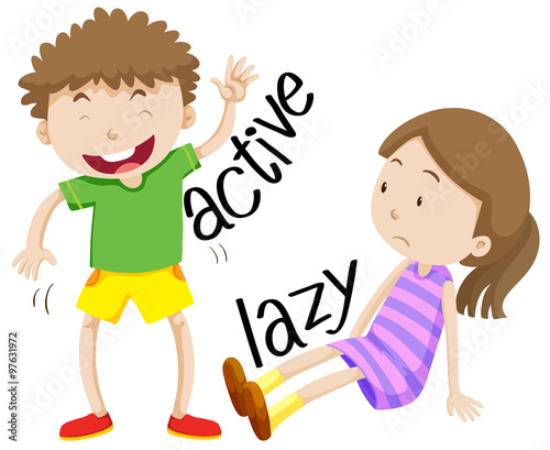 Active boy and lazy girl