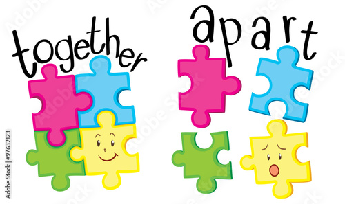 Jigsaw putting together and jigsaw being apart