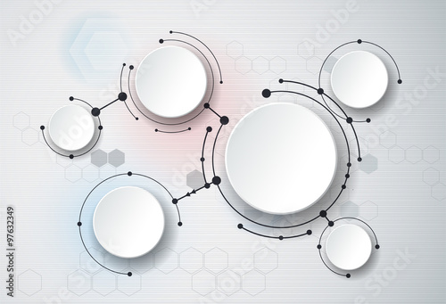 Abstract molecules and 3d paper circles with Blank space for your content, template, communication, business, network and web design. Vector illustration global social media technology concept