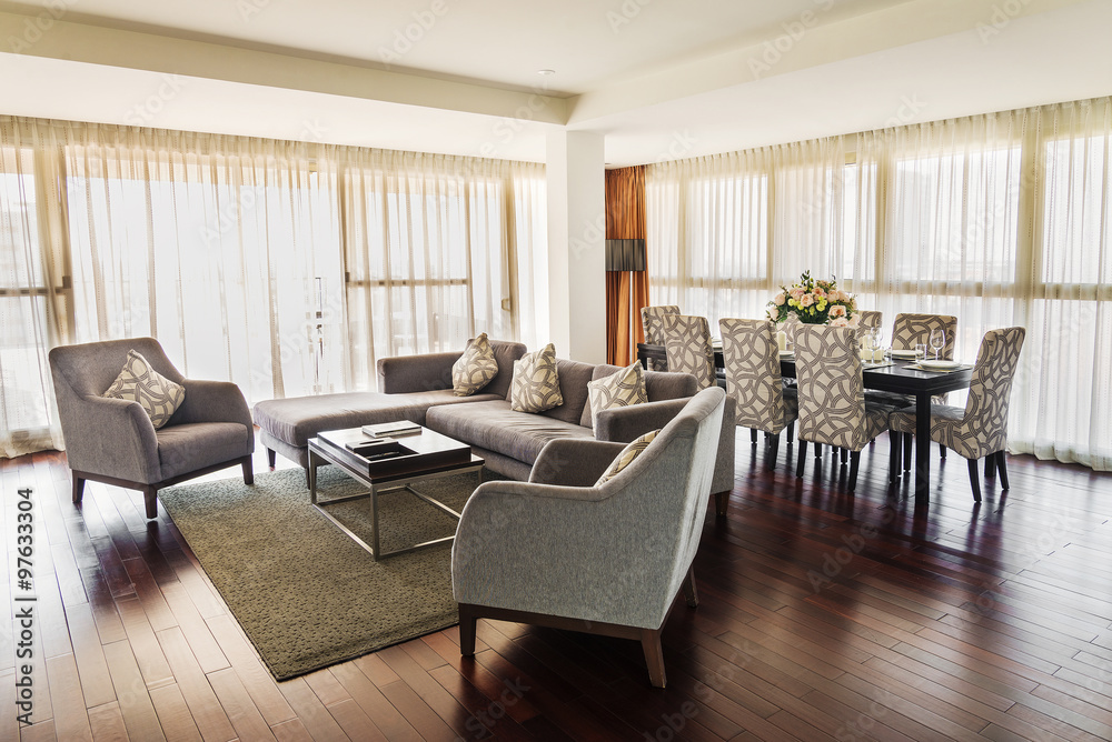 Fototapeta premium living room with dining area in modern penthouse