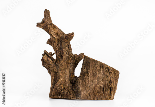 Piece of wood on white background, Old wood.