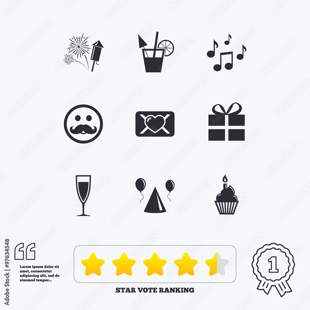 Party celebration, birthday icons. Music notes. Party celebration, birthday icons. Music notes.
